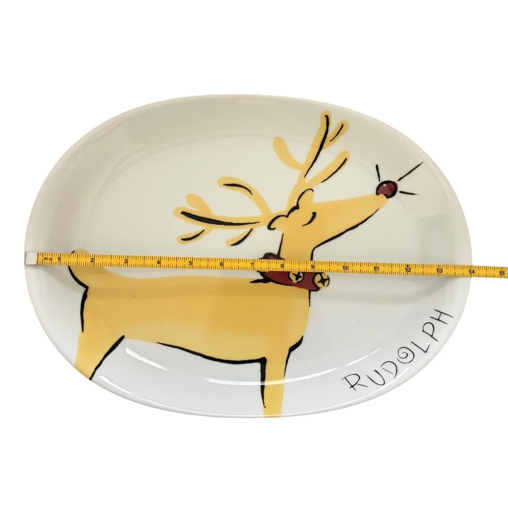 Pottery Barn Rudolph Reindeer Oval Serving Platter Christmas Holiday Stoneware